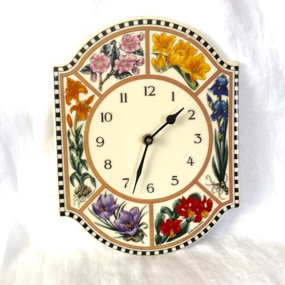 Vintage Olive Street Pottery Working Indoor Outdoor Ceramic Floral Clock - Picture 7 of 7